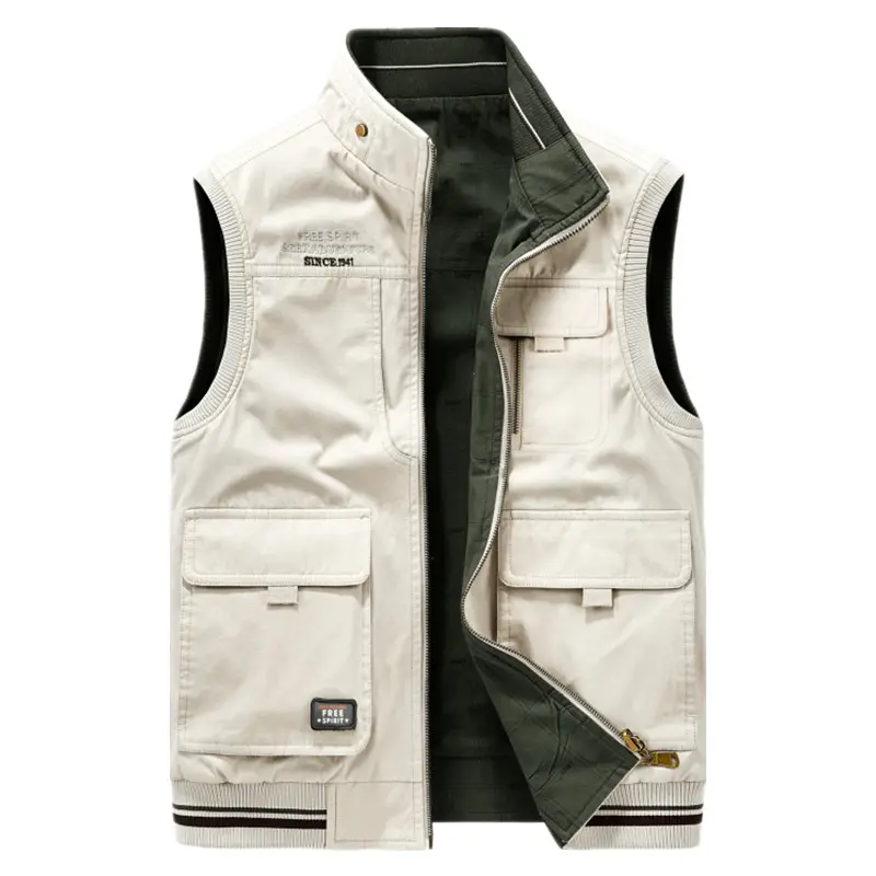 Autumn Winter Men's Cotton Vests Men Multi-pocket Fishing Waistcoat Men Double-sided Military Sleevesless Jackets Plus size 8XL