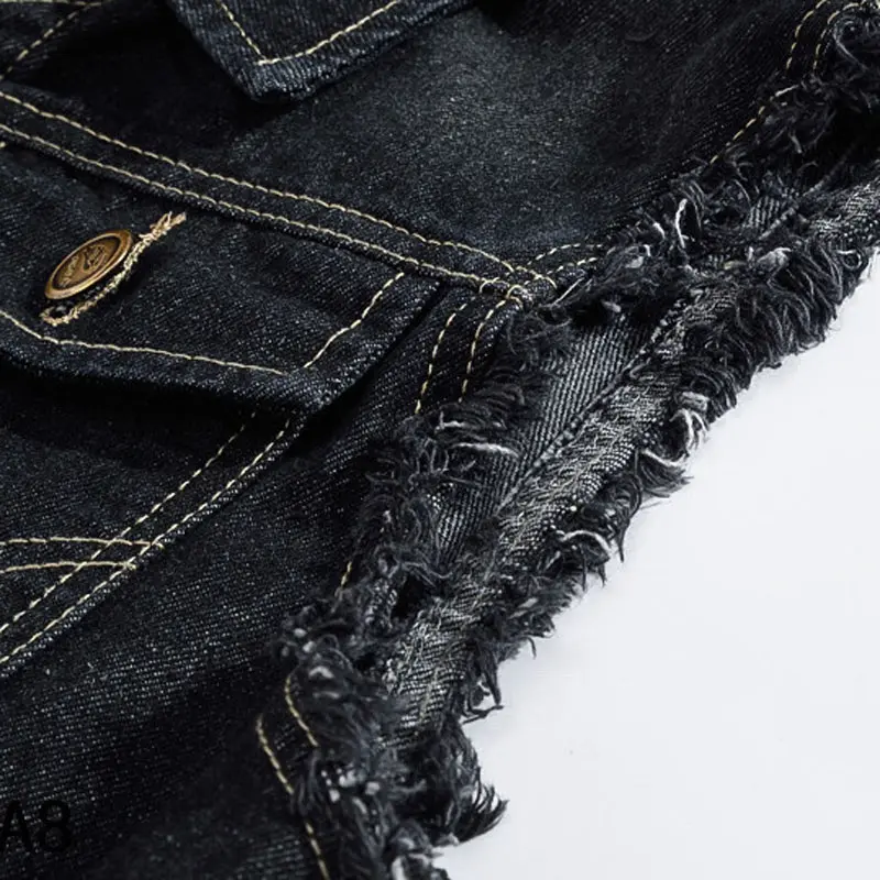 DIMUSI New Spring Autumn Vintage Design Men's Denim Vest Male Black Sleeveless Jackets Men Hole Jeans Brand Waistcoat 6XL,YA566