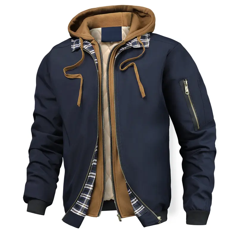Autumn Winter Men's Warm Bomber Jacket Outdoor Man Thick Windbreaker Hiking Hooded Coats Men Thermal Sports Zipper Parkas Jacket