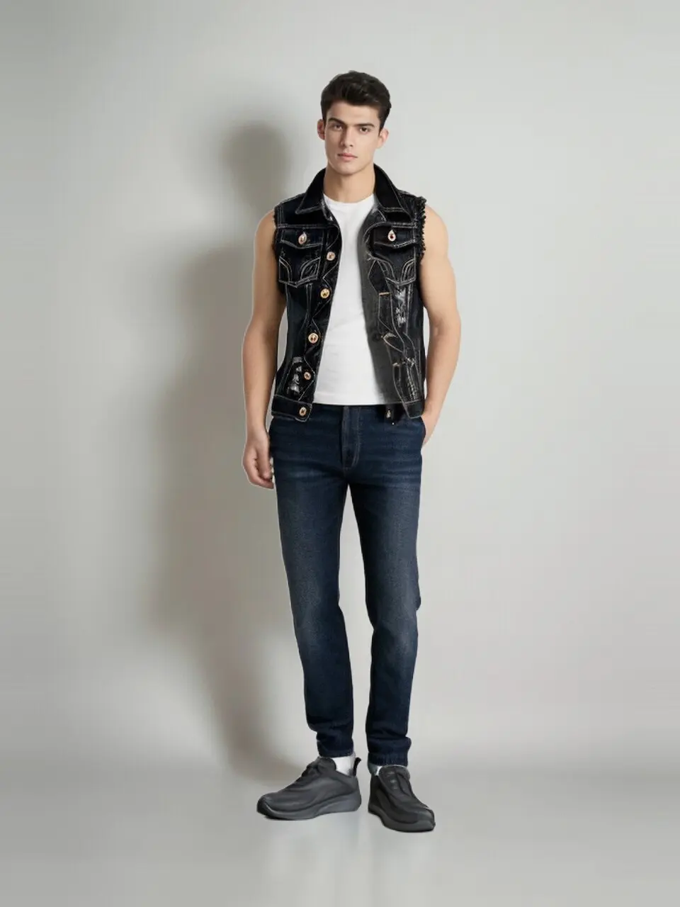 DIMUSI New Spring Autumn Vintage Design Men's Denim Vest Male Black Sleeveless Jackets Men Hole Jeans Brand Waistcoat 6XL,YA566
