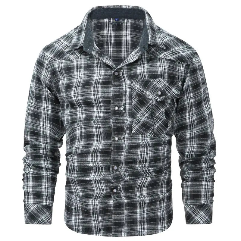 Spring Autumn Men's Plaid Shirts Men Retro Pearl button Long Sleeve Cotton Shirt Mens Windbreaker Flannel Shirt Clothing
