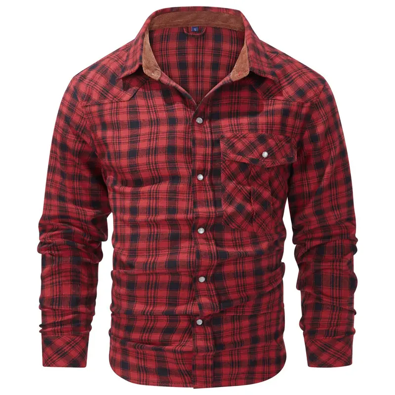 Spring Autumn Men's Plaid Shirts Men Retro Pearl button Long Sleeve Cotton Shirt Mens Windbreaker Flannel Shirt Clothing