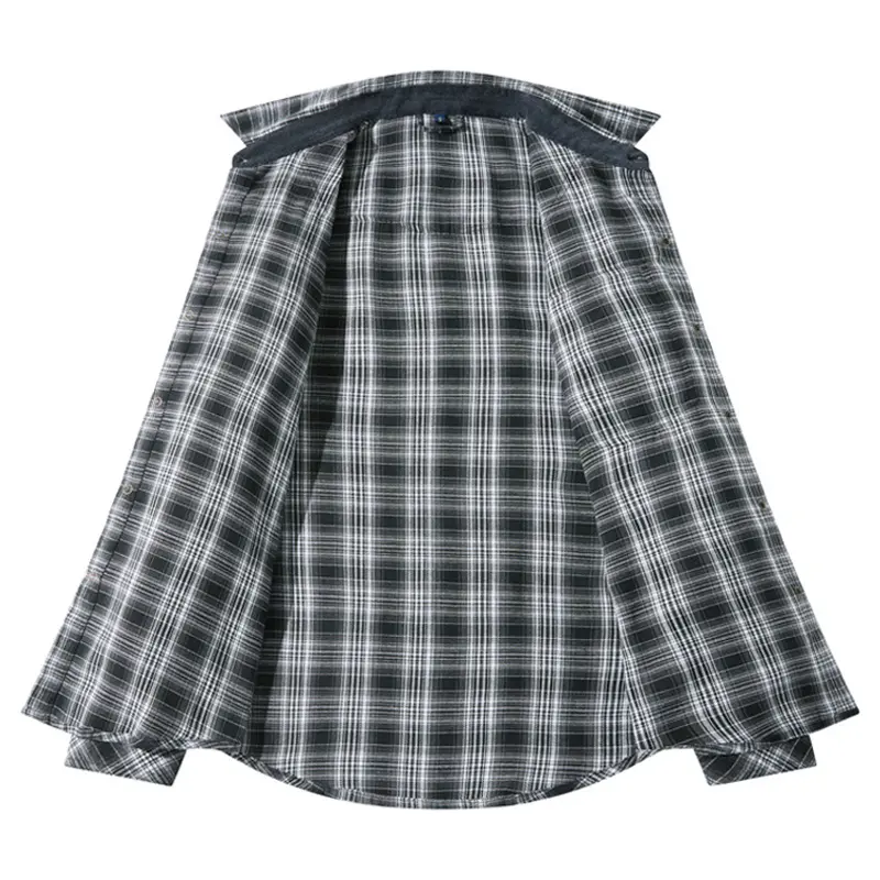 Spring Autumn Men's Plaid Shirts Men Retro Pearl button Long Sleeve Cotton Shirt Mens Windbreaker Flannel Shirt Clothing
