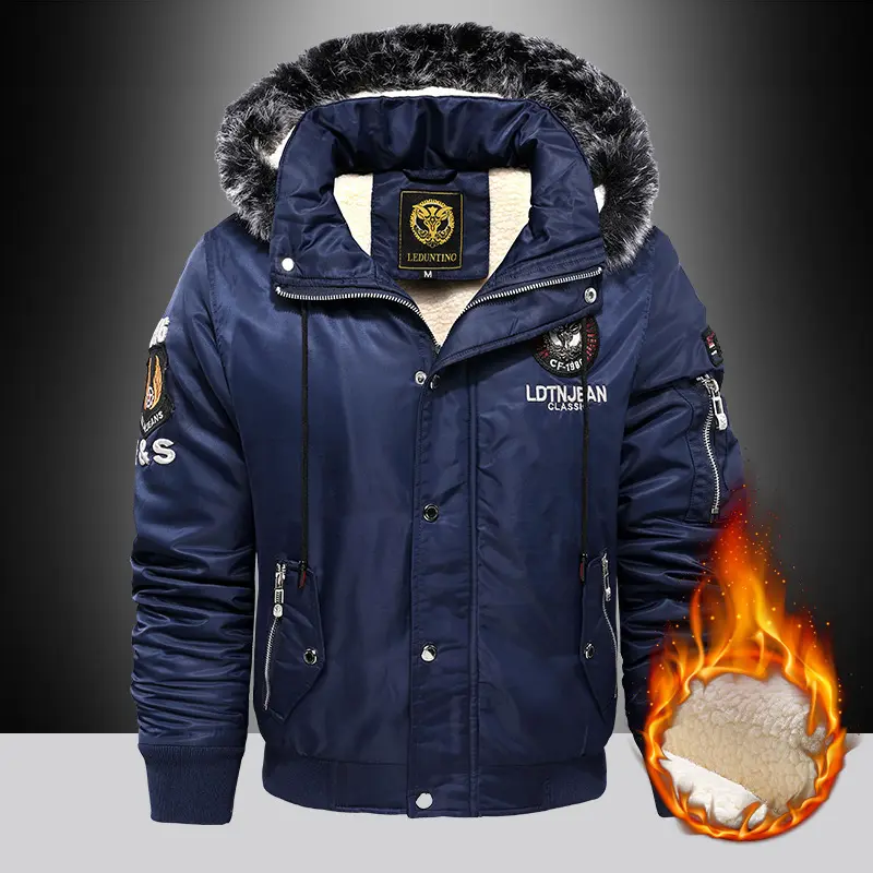 Winter Men's Down Padded Jacket Fashion Men Fur Collar Cotton Thick Warm Parkas Men Windbreaker Thermal Hooded Coats Clothing