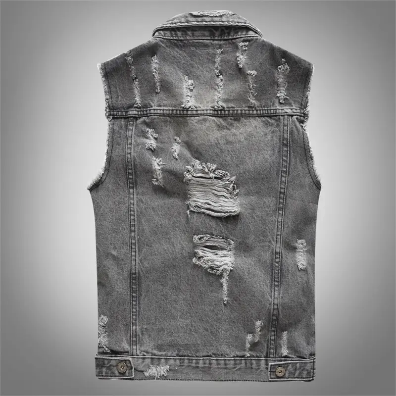 DIMUSI Spring Vintage Design Mens Denim Vest Male Retro Sleeveless Jackets Men Ripped Hole Button Jean Waistcoats Clothing 5XL