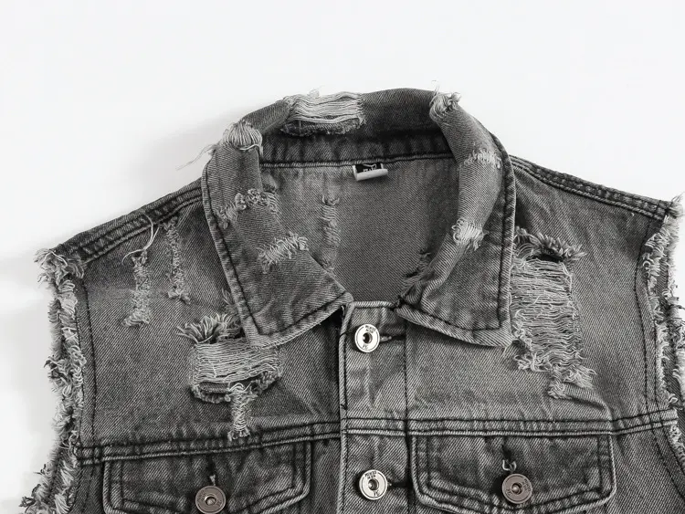 DIMUSI Spring Vintage Design Mens Denim Vest Male Retro Sleeveless Jackets Men Ripped Hole Button Jean Waistcoats Clothing 5XL