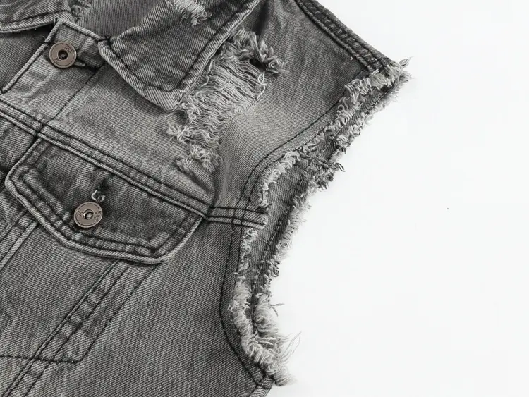 DIMUSI Spring Vintage Design Mens Denim Vest Male Retro Sleeveless Jackets Men Ripped Hole Button Jean Waistcoats Clothing 5XL