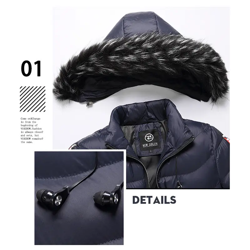 Winter Men Warm Padded Jackets Fashion Man Cotton Down Thermal Parkas Outdoor Fur Collar Windbreaker Hooded Coats Man Clothing