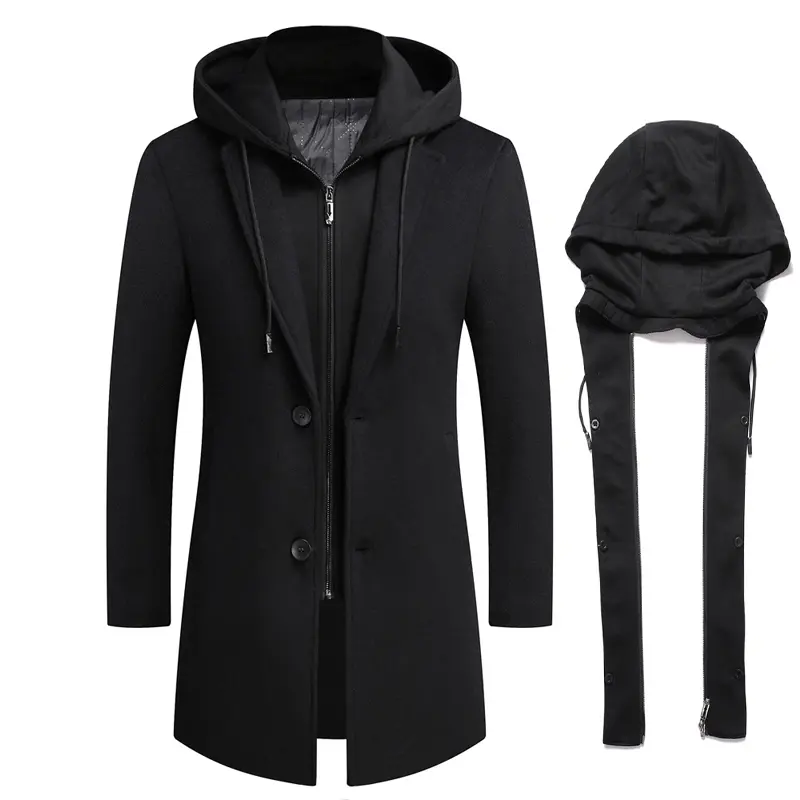 DIMUSI Winter Men's Hooded Wool Jackets Casual Middle Long Scarf Collar Cotton Thick Woolen Coat Male Luxurious Trench Clothing