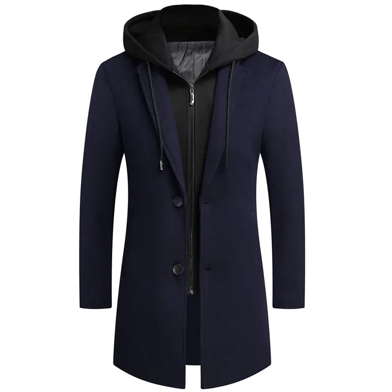DIMUSI Winter Men's Hooded Wool Jackets Casual Middle Long Scarf Collar Cotton Thick Woolen Coat Male Luxurious Trench Clothing