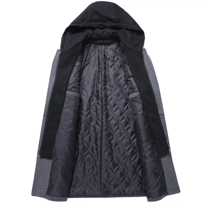 DIMUSI Winter Men's Hooded Wool Jackets Casual Middle Long Scarf Collar Cotton Thick Woolen Coat Male Luxurious Trench Clothing
