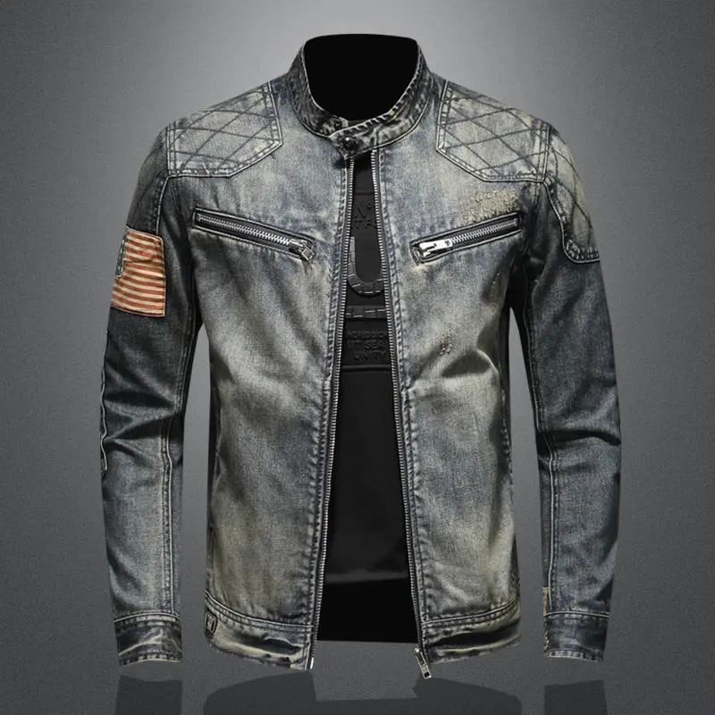 Autumn Men's Denim Jackets Fashion Men Retro Streetwear Zipper Cowboy Coats Men Vintage Windbreaker Biker Jean Jackets Clothing