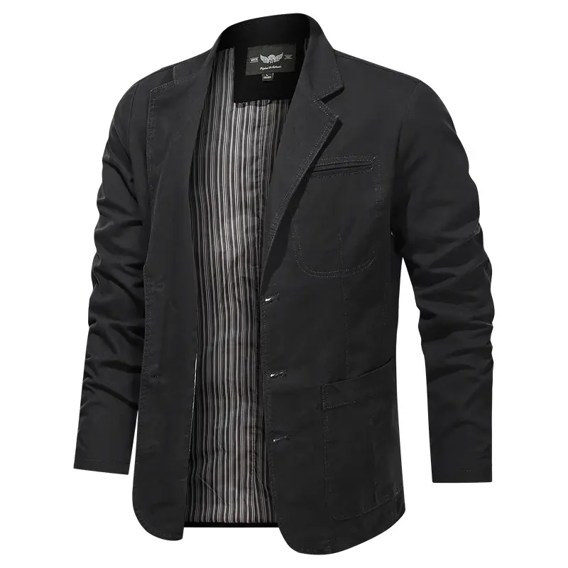 Autumn Men Retro Business Jackets Men Solid Color Suit Wide Loose Three-breasted Suit Multi-pocket Casual Regular Cotton Coats