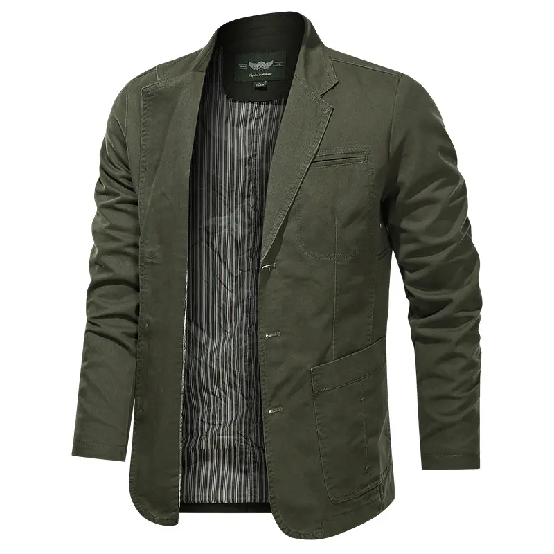 Autumn Men Retro Business Jackets Men Solid Color Suit Wide Loose Three-breasted Suit Multi-pocket Casual Regular Cotton Coats