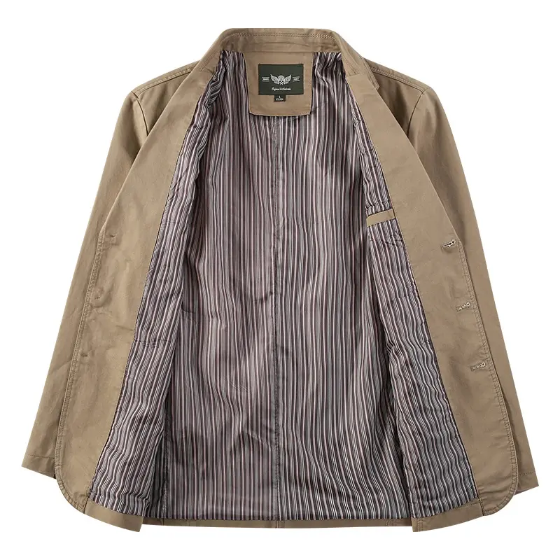 Autumn Men Retro Business Jackets Men Solid Color Suit Wide Loose Three-breasted Suit Multi-pocket Casual Regular Cotton Coats