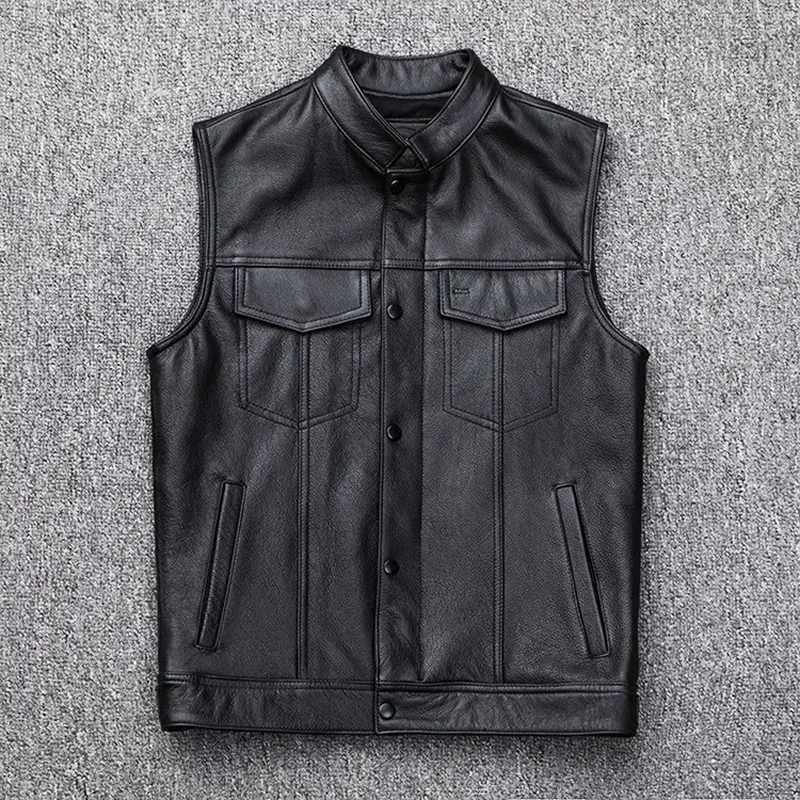 Autumn Winter Men's Faux Leather Waistcoat Classical Men Stand Collar Motorcycle Biker Leather Vest Stylish Clothing