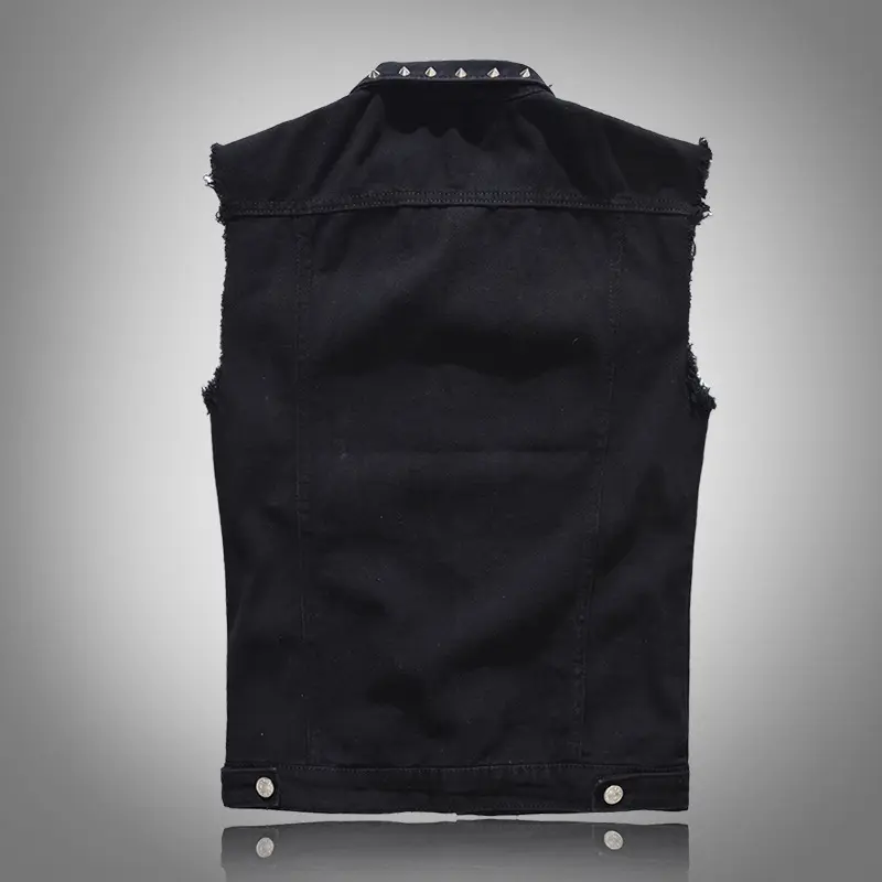 DIMUSI Spring Autumn Mens Vest Vintage Denim Jeans Vest Male Black Sleeveless Jackets Men Rivet Hole Jeans Waistcoats 5XL,TA338