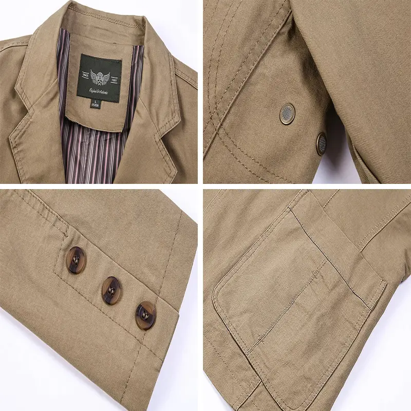 Autumn Men Retro Business Jackets Men Solid Color Suit Wide Loose Three-breasted Suit Multi-pocket Casual Regular Cotton Coats