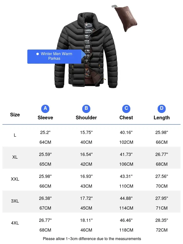 Winter Men's Warm Padded Jackets Fashion Men Stand Collar Cotton Thermal Parkas Coats Men Thicken Windbreaker Jackets Clothing