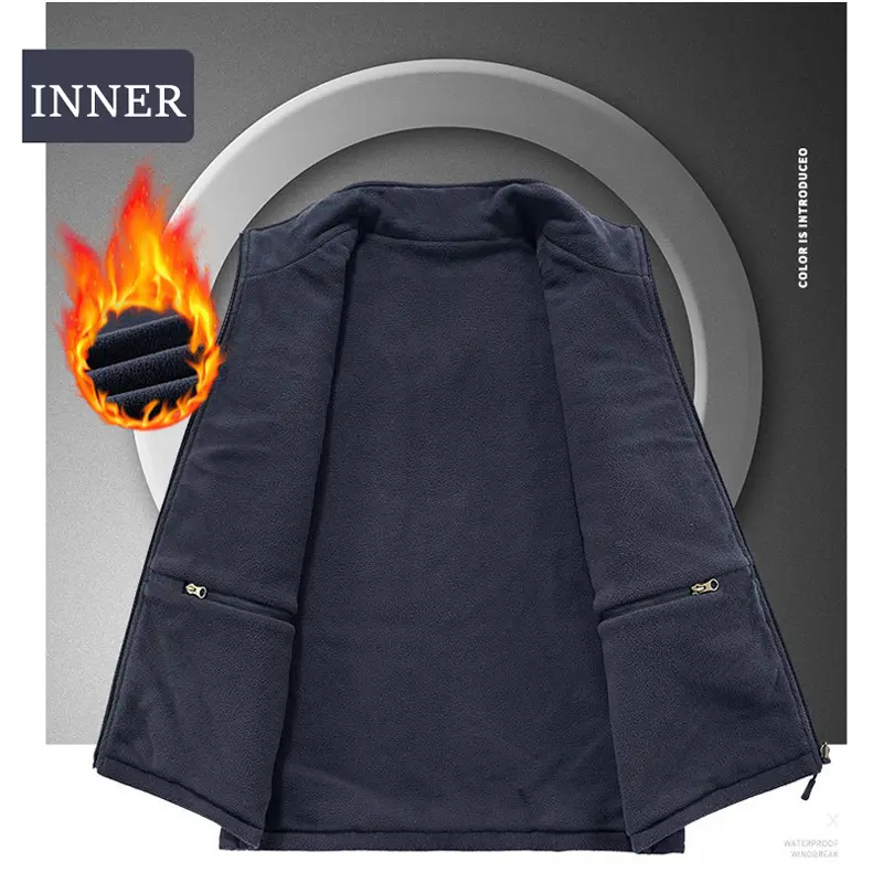 Winter Men's Multi-pocket Vests Casual Outdoor Fleece Fishing Vest for Men Warm Photographic Tooling Sleeveless Jackets Clothing