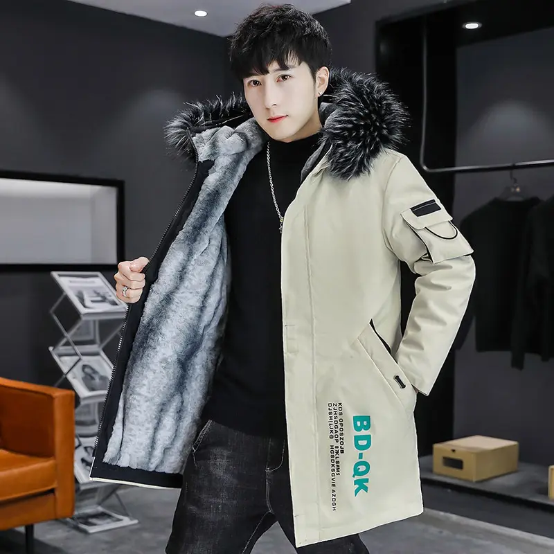DIMUSI Winter Men's Mid-Long Parkas Coats Male Thermal Hooded Jackets Men Classic Fur Collar Fleece Liner Padded Jacket Clothing