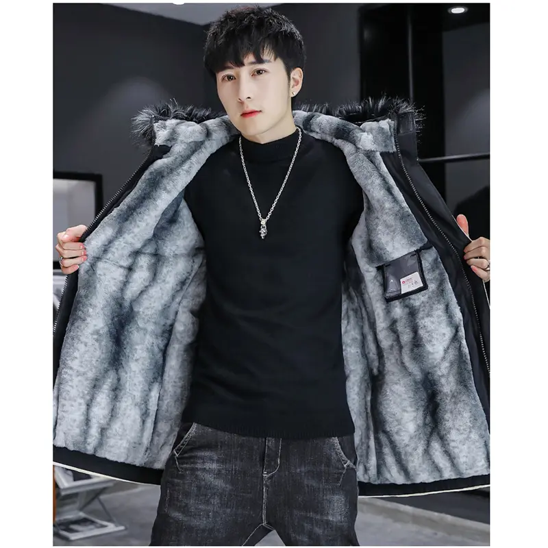 DIMUSI Winter Men's Mid-Long Parkas Coats Male Thermal Hooded Jackets Men Classic Fur Collar Fleece Liner Padded Jacket Clothing