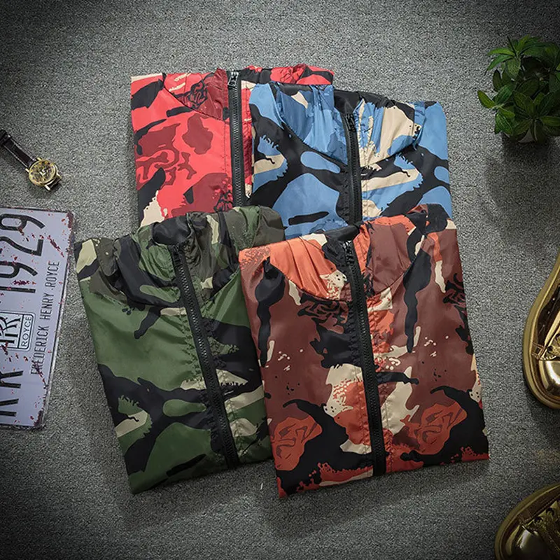 Spring Autumn Men's Bomber Jackets Casual Man Camo Military Hooded Coats Male Outwear Windbreaker Zipper Jackets Brand Clothing