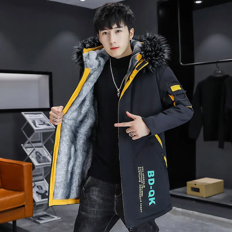 DIMUSI Winter Men's Mid-Long Parkas Coats Male Thermal Hooded Jackets Men Classic Fur Collar Fleece Liner Padded Jacket Clothing