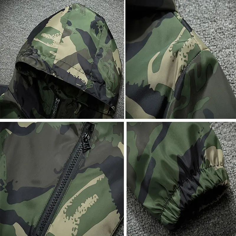 Spring Autumn Men's Bomber Jackets Casual Man Camo Military Hooded Coats Male Outwear Windbreaker Zipper Jackets Brand Clothing