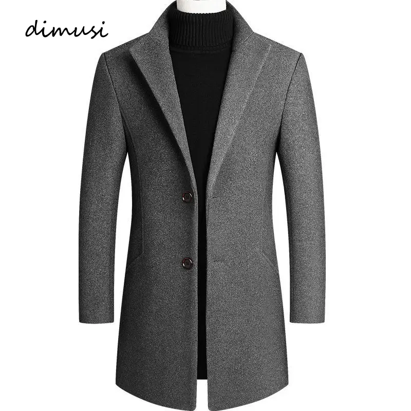 Winter Men's Woolen Jackets Casual Mens Mid-Long Trench Coats Male Turn-Down Collar Solid Color Warm Business Jackets Clothing