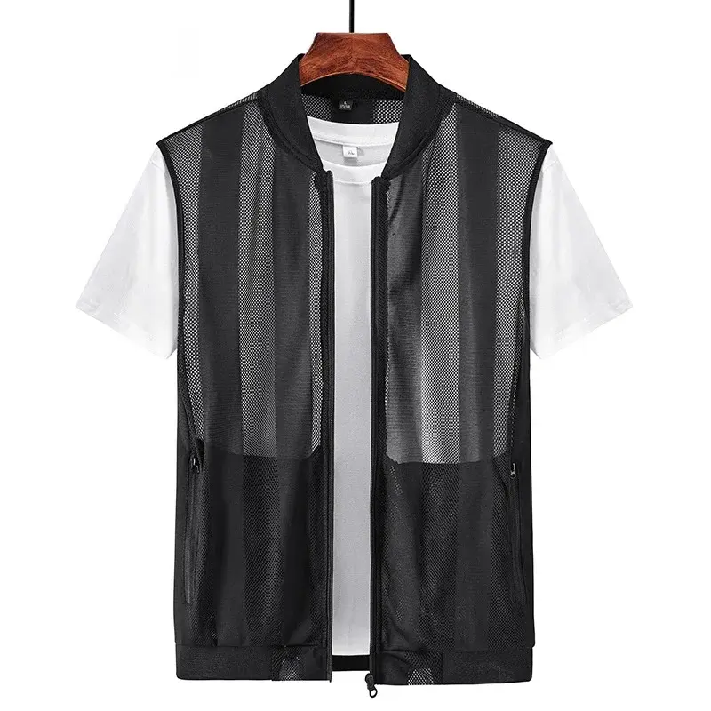 Summer Men's Mesh Breathable Vests Outdoor Mens Lightweight Sports Zipper Waistcoats Men Quick Dry Fishing Sleeveless Jacket 5XL