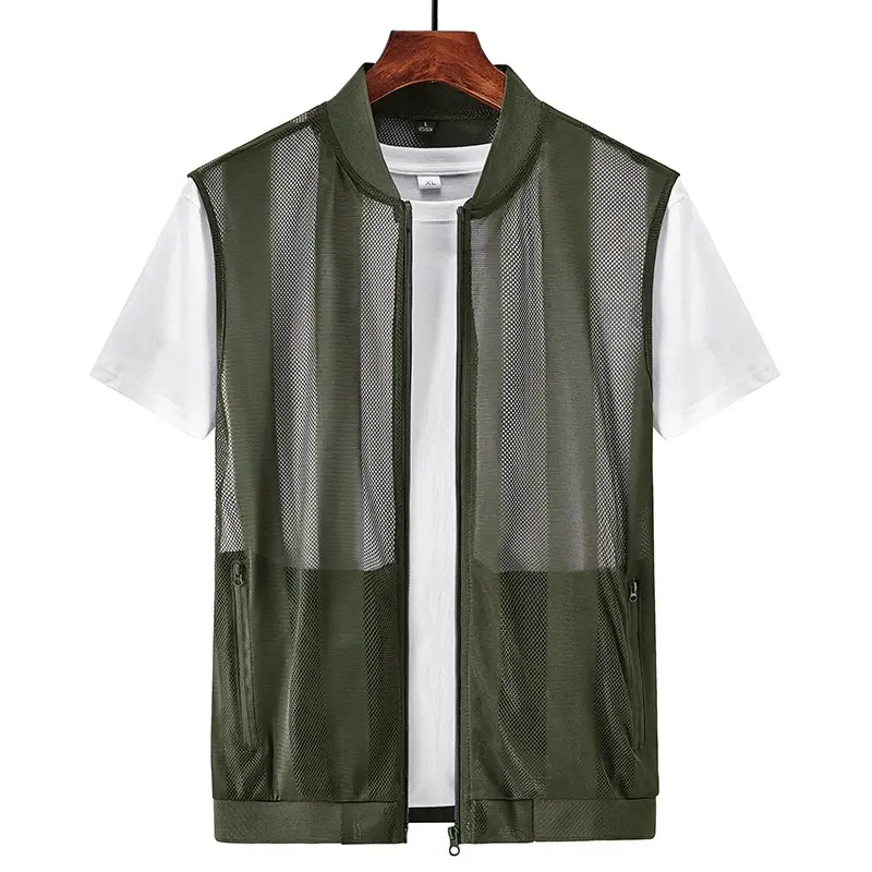Summer Men's Mesh Breathable Vests Outdoor Mens Lightweight Sports Zipper Waistcoats Men Quick Dry Fishing Sleeveless Jacket 5XL