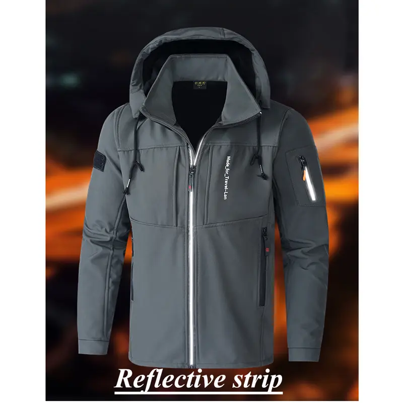 Autumn Winter Men's Mountain Ski Windbreaker Jackets Fashion Men Fleece Warm Waterproof Hooded Coats Men Reflective Night Jacket