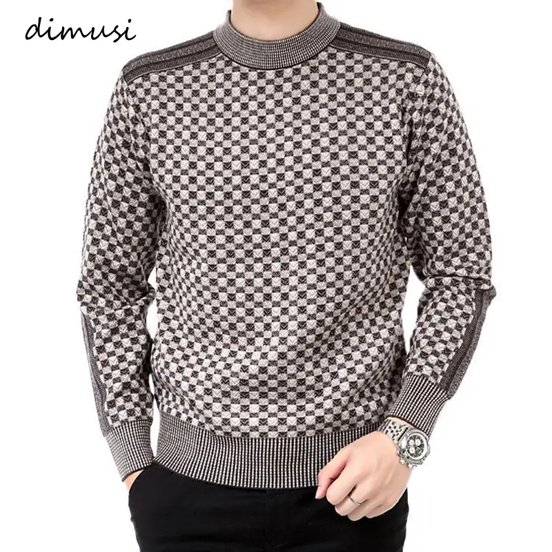 Autumn Winter Men's Warm Sweater Casual O-Neck Thick Cashmere Turtleneck Pullover Men Classic Plaid Sweaters Knitwear Clothing