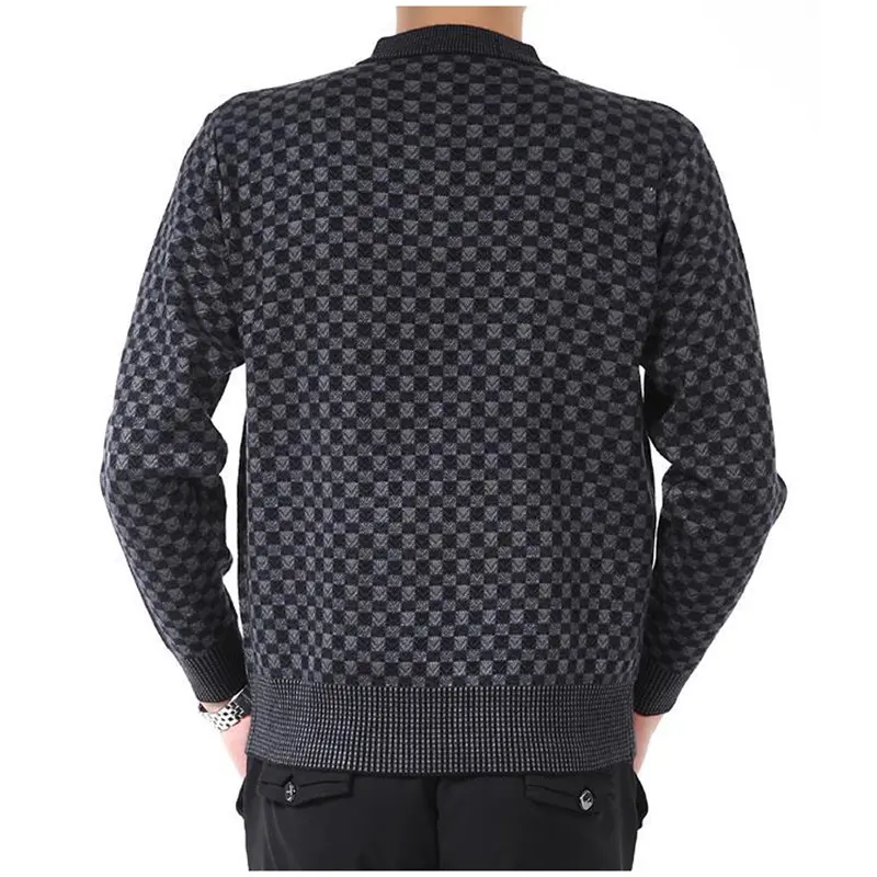 Autumn Winter Men's Warm Sweater Casual O-Neck Thick Cashmere Turtleneck Pullover Men Classic Plaid Sweaters Knitwear Clothing