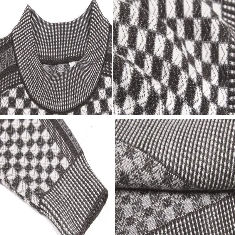 Autumn Winter Men's Warm Sweater Casual O-Neck Thick Cashmere Turtleneck Pullover Men Classic Plaid Sweaters Knitwear Clothing