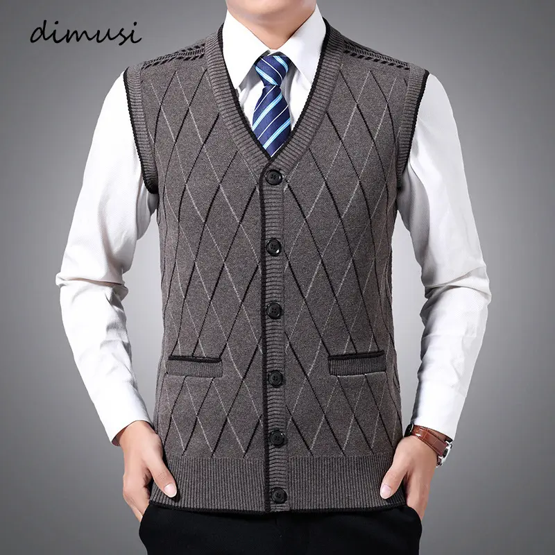 DIMUSI Winter Men's Sleeveless Vests Warm Jumper Knitted Waistcoats Casual Men Slim Fit Pullovers Sweater Vest Jackets Clothing