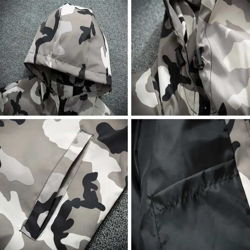 Spring Autumn Mens Hiking Jackets Men Casual Windbreaker Camouflage Hooded Coats Mens Fashion Hip Hop Bomber Jackets Clothing