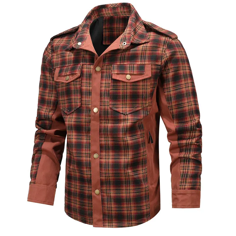 Spring Autumn Men's Plaid Shirts Men Retro Cotton Long Sleeve Shirt Coats Mens Turn-Down Collar Windbreaker Shirts Clothing