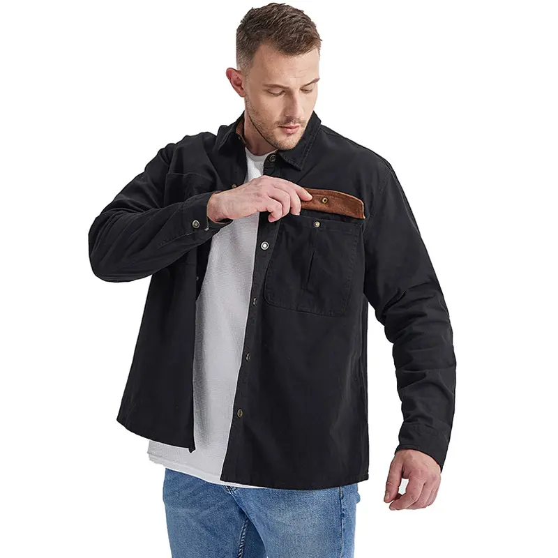Spring Autumn Men's Corduroy Shirts Men Retro Wash Cotton Workwear Shirt Men Solid Color Long Sleeve Turn-Down Collar Shirts 2XL