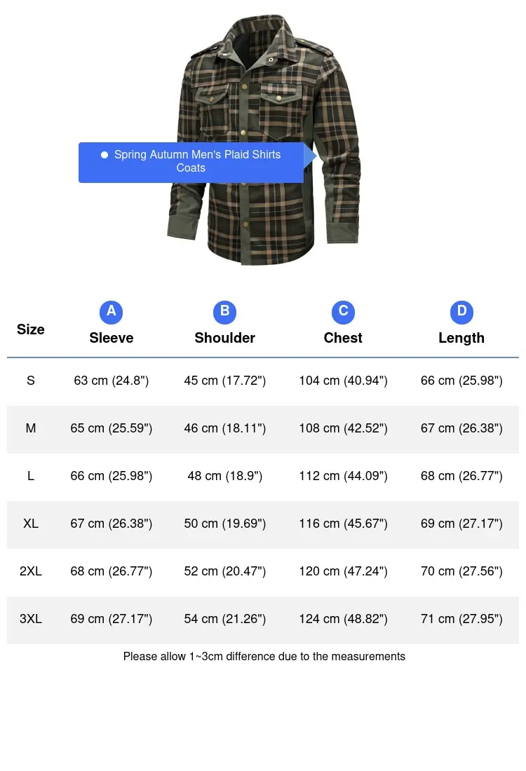 Spring Autumn Men's Plaid Shirts Men Retro Cotton Long Sleeve Shirt Coats Mens Turn-Down Collar Windbreaker Shirts Clothing