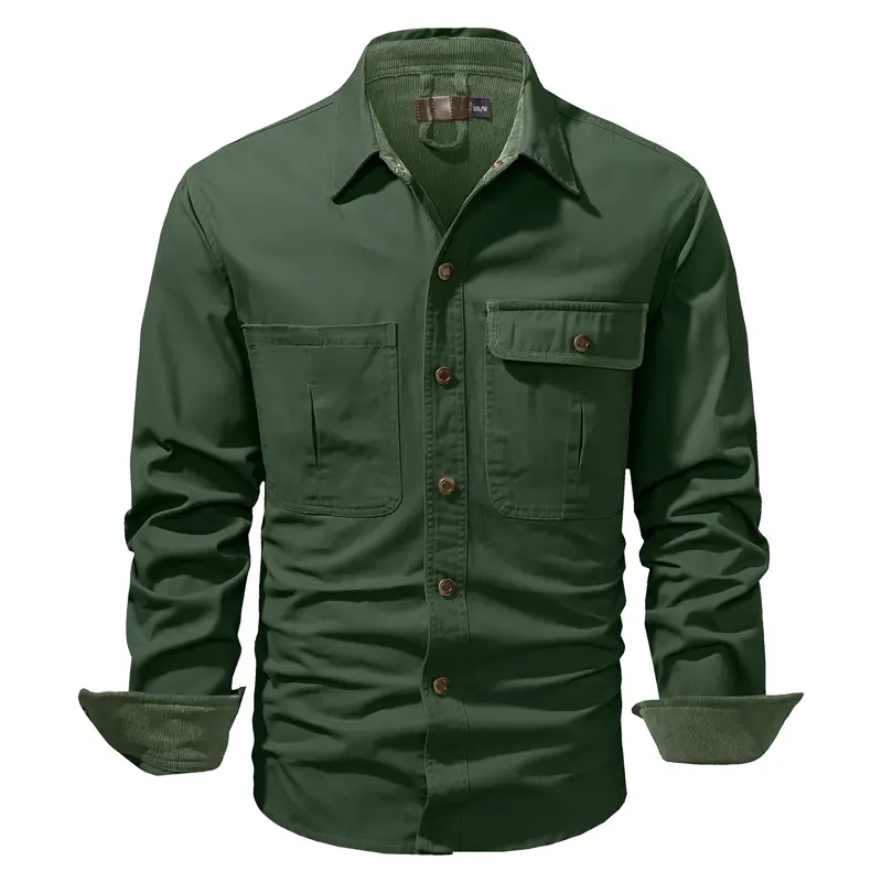 Spring Autumn Men's Corduroy Shirts Men Retro Wash Cotton Workwear Shirt Men Solid Color Long Sleeve Turn-Down Collar Shirts 2XL