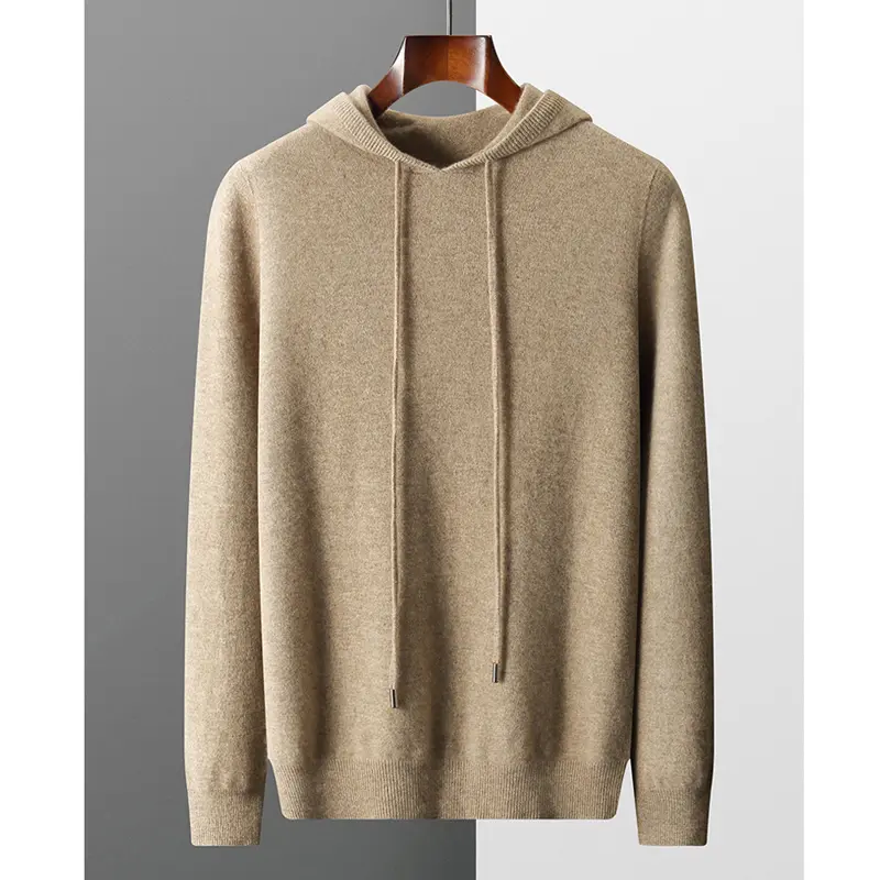 Autumn Winter Men's Merino Sweater Fashion Female 100% Wool Hooded Collar Knitted Pullover Men Casual long Sleeved Hooded Coats