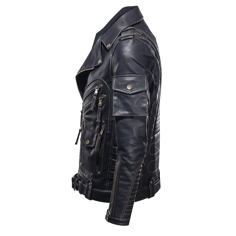 DIMUSI Winter Winter Mens Leather Jacket Men Fashion Motorcycle PU Leather Jacket Cool Zipper Pockets Leather Coats Clothing