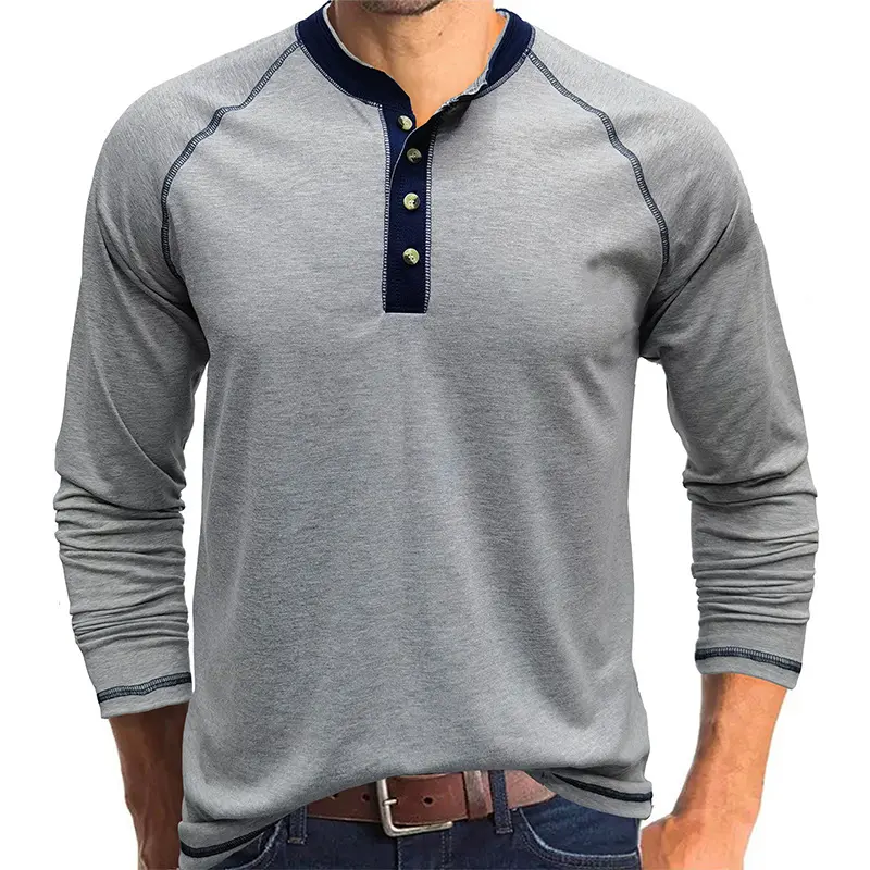 Summer Men's Henry T Shirts Fashion Men Cotton Long Sleeve Solid Color Tops Tees Outdoor Men Sports Breathable Tshirt Clothing