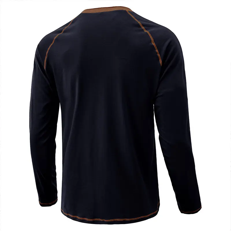 Summer Men's Henry T Shirts Fashion Men Cotton Long Sleeve Solid Color Tops Tees Outdoor Men Sports Breathable Tshirt Clothing