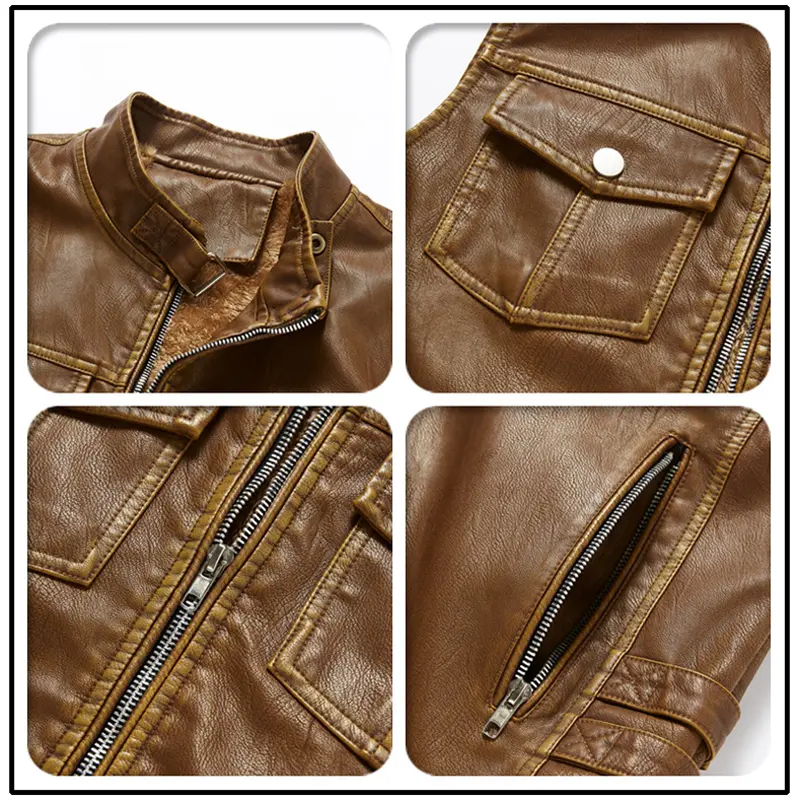 Winter Men's PU Leather Vest Casual Man Fleece Warm Windbreaker Sleeveless Jackets Men Retro Punk Leather Waistcoats Clothing