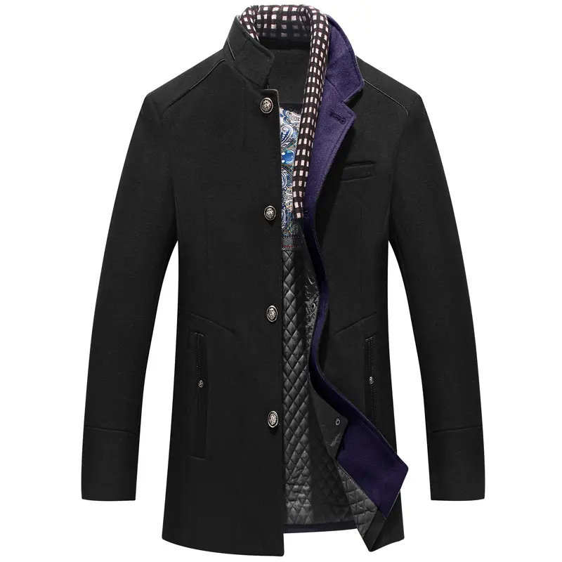 DIMUSI Winter Autumn Men's Wool Coats Casual Middle Long Scarf Collar Cotton-padded Thick Warm Woolen Coat Male Trench Clothing