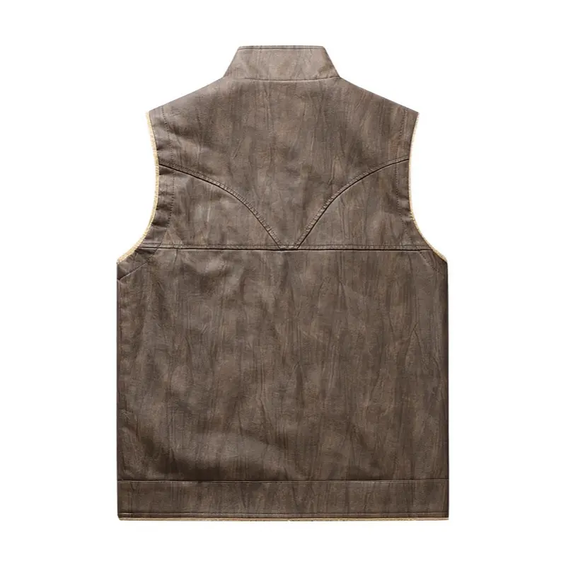 Winter Men's Warm Faux Leather Waistcoat Classical Men Stand Collar Fleece Lined Motorcycle Leather Vests Stylish Clothing