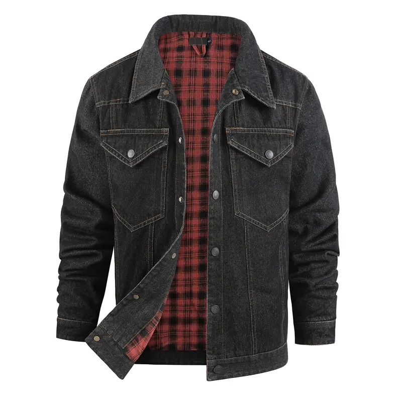Autumn Winter Mens Flannel Plaid Shirt Denim Jackets Men Retro Cotton Warm Jean Shirts Men Tactical Windbreaker Jacket Clothing